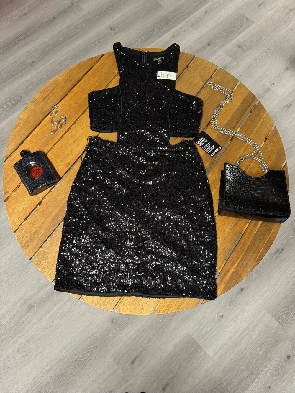Express Black Sequin Cutout Mini Dress